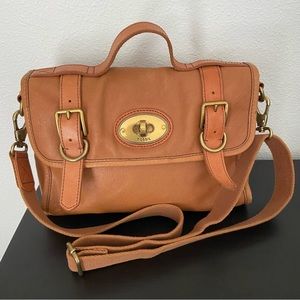 Vintage Authentic FOSSIL Issue 54 Cognac Leather Messenger Bag Crossbody